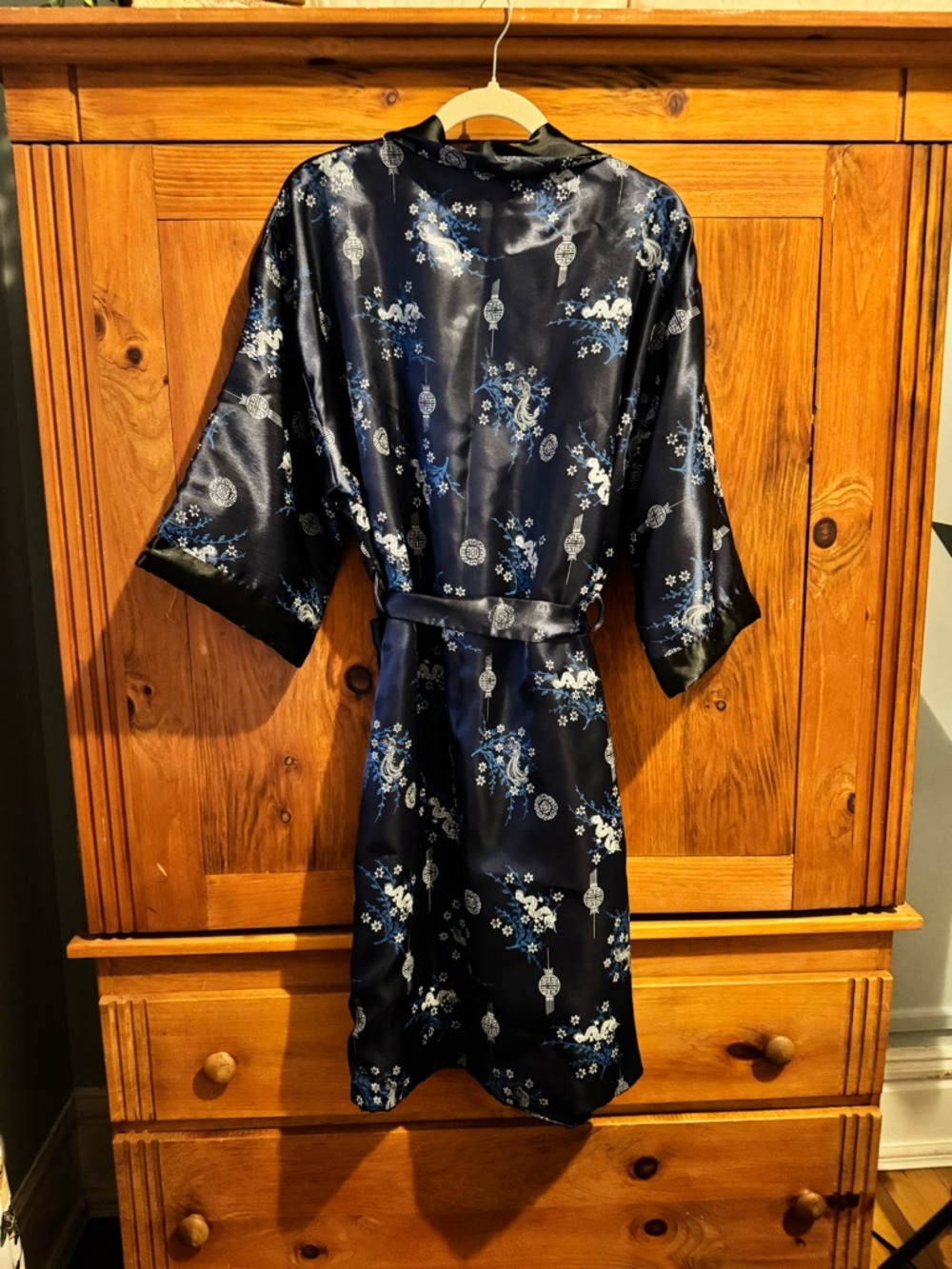 Navy Blue Kimono Style Robe - Picture 2 of 6